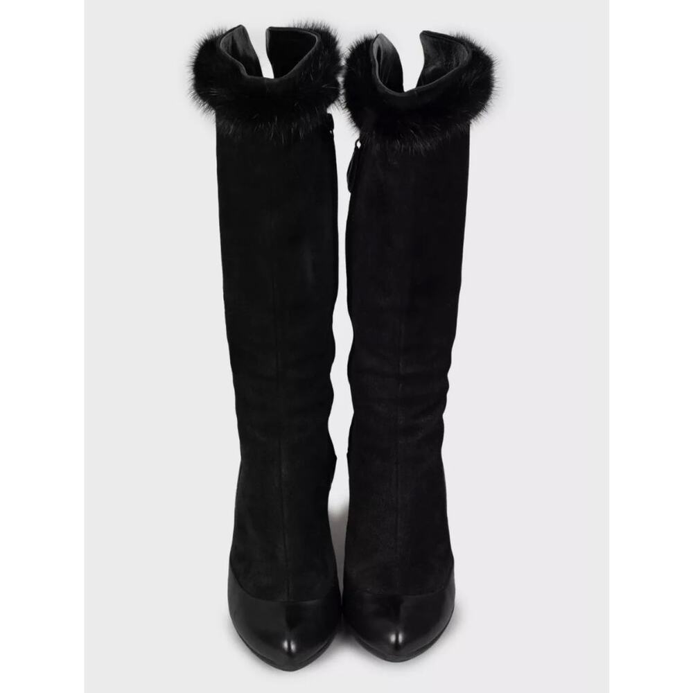 Alexander McQueen Black Suede Fur Trim Boots - EU 39.5 - Picture 2 of 5